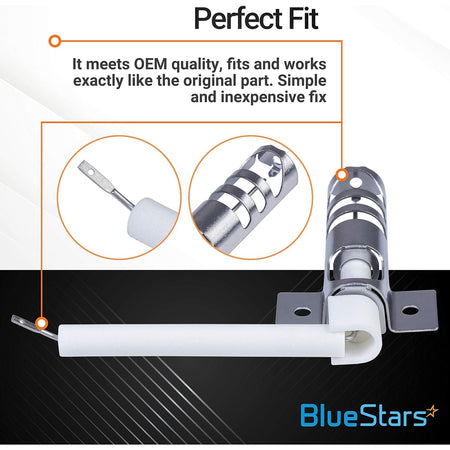 WP9758079 oven bake spark igniter replacement with close-up detail views of the heating element and mounting bracket.