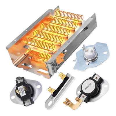 279838 dryer heating element kit with heating coil assembly, thermostats, and thermal fuse for Whirlpool dryers.
