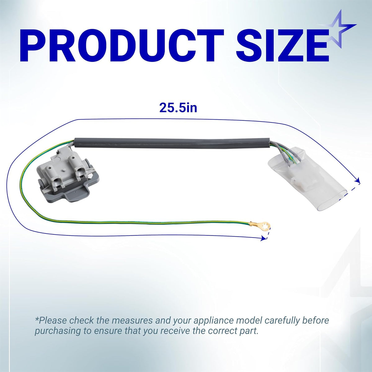 3355806 Washer Lid Switch, product size diagram showing a 25.5in overall length