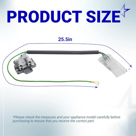 3355806 Washer Lid Switch, product size diagram showing a 25.5in overall length
