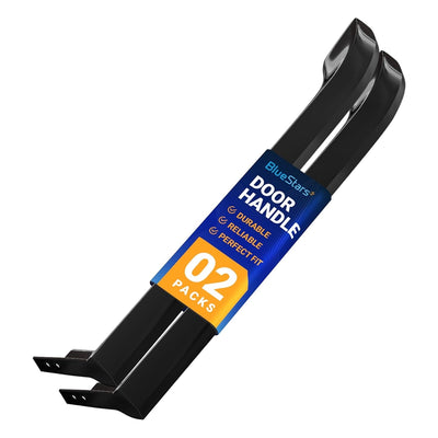 Set of two black refrigerator door handles, replacement for 5304506471, bundled with BlueStars branding label.