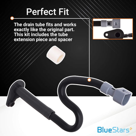 W10619951 refrigerator drain tube replacement kit with extension piece and spacer for Whirlpool and Maytag refrigerators.