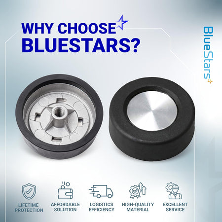 3362624 Washer Timer Knobs, front and underside views shown with BlueStars benefits graphic