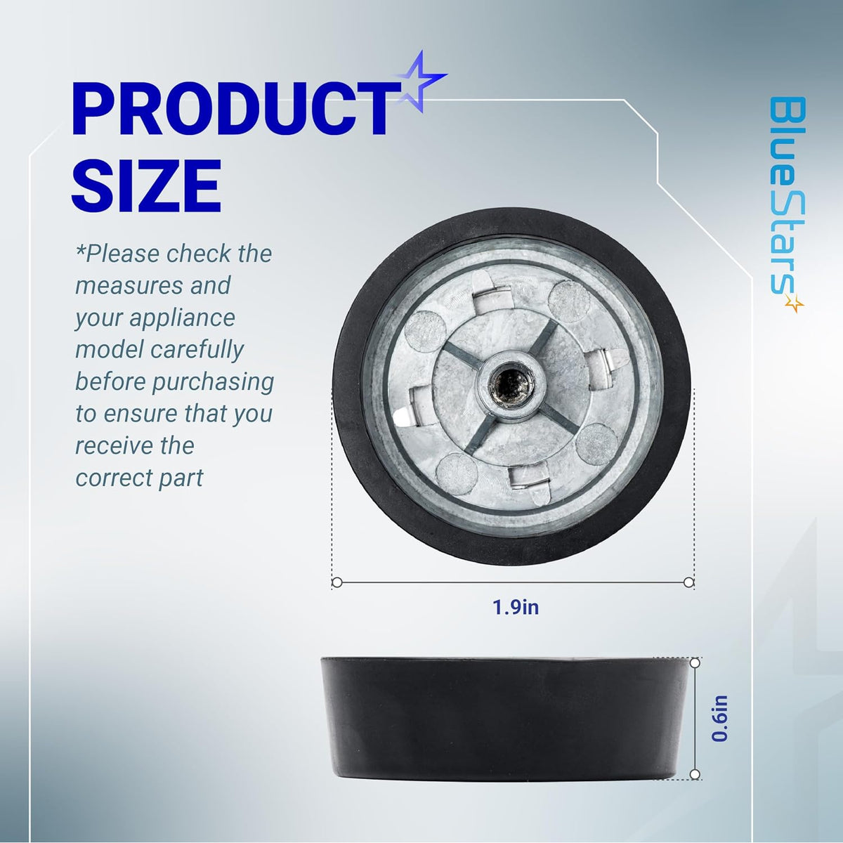 3362624 Washer Timer Knobs product size diagram showing 1.9-inch diameter and 0.6-inch height