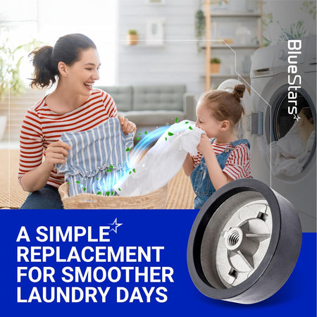 3362624 Washer Timer Knobs promotional graphic showing a timer knob, mother and child, and laundry text
