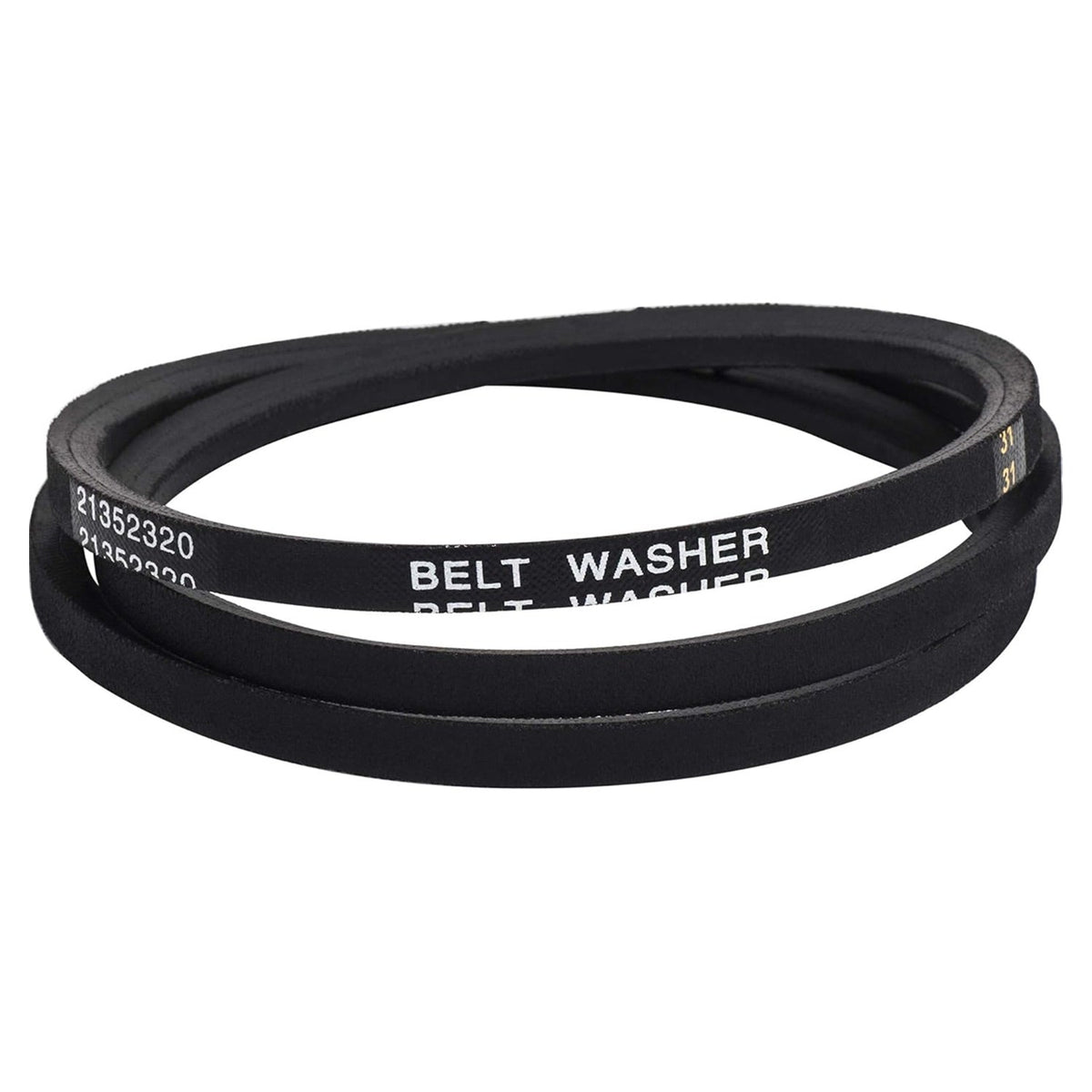 Black 51-1/8 inch washer drive belt replacement for Whirlpool and Maytag, part number 21352320.