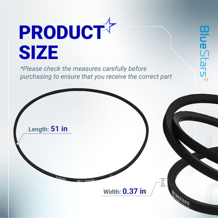 21352320 washer drive belt showing product size diagram with 51 in length and 0.37 in width