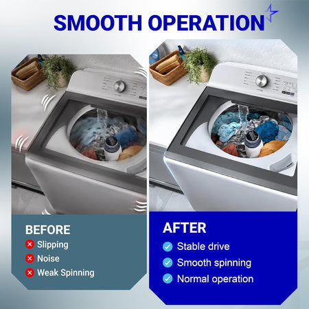 21352320 Washer Drive Belt Replacement, before-and-after washer comparison showing slipping versus smooth operation