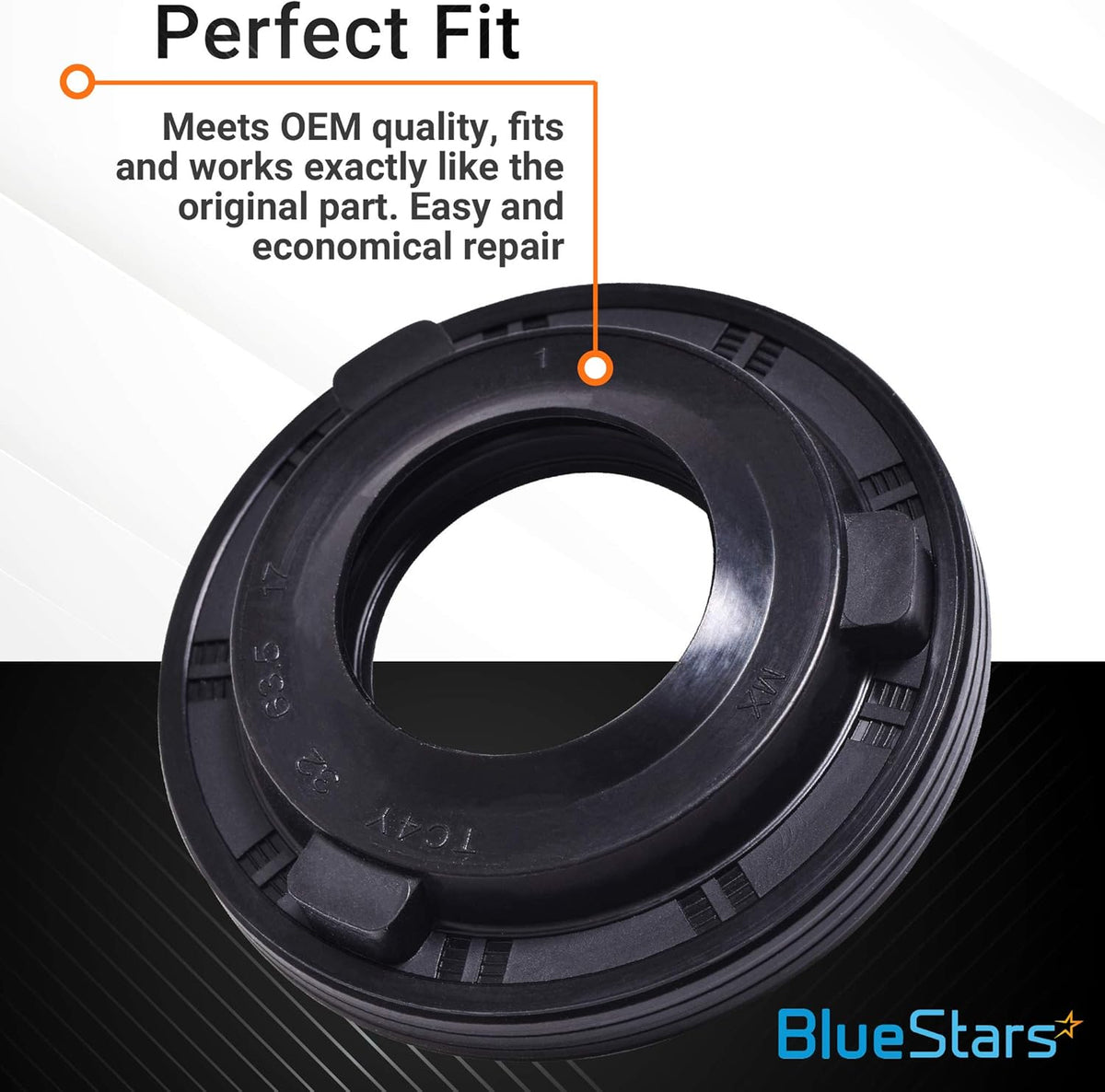 WH02X10383 washer tub seal for GE and Hotpoint washing machines with OEM quality fitment graphic.