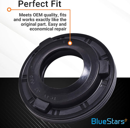 WH02X10383 washer tub seal for GE and Hotpoint washing machines with OEM quality fitment graphic.