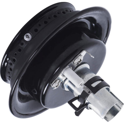 Black gas range sealed burner head with attached igniter assembly for Magic Chef and Maytag ranges.