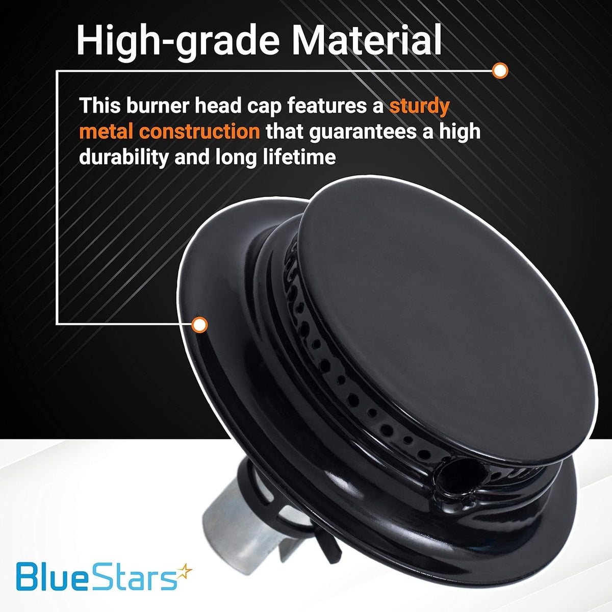 Durable metal burner head cap for Magic Chef and Maytag gas ranges, close-up view.