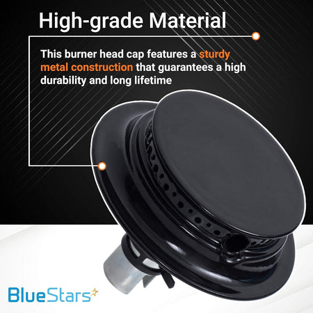 Durable metal burner head cap for Magic Chef and Maytag gas ranges, close-up view.