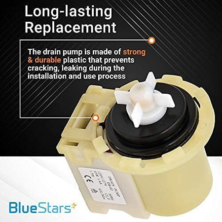8540024 washing machine drain pump replacement with durable plastic housing and white impeller.