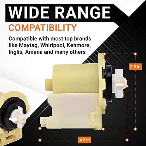 8540024 washer drain pump showing dimensions and compatibility for Whirlpool, Kenmore, and Maytag washing machines.
