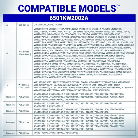 6501KW2002A Washer Rotor Position Sensor Assembly compatibility chart listing LG and Kenmore washer models