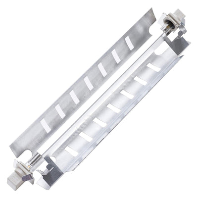 WR51X10055 refrigerator defrost heater with protective metal shield for GE and Kenmore appliances.