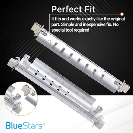 WR51X10055 refrigerator defrost heater with metal shield showing multiple angles and installation details.