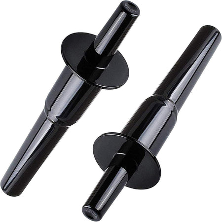 Two black plastic blender tamper tools for Vitamix blenders.