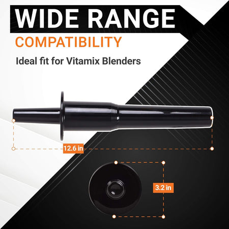 Vitamix blender tamper tool showing 12.6-inch length and 3.2-inch width dimensions.