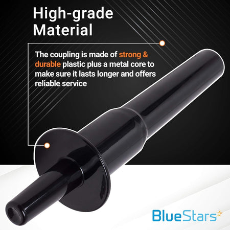 Close-up of a black blender tamper tool for Vitamix blenders highlighting durable plastic and metal core construction.