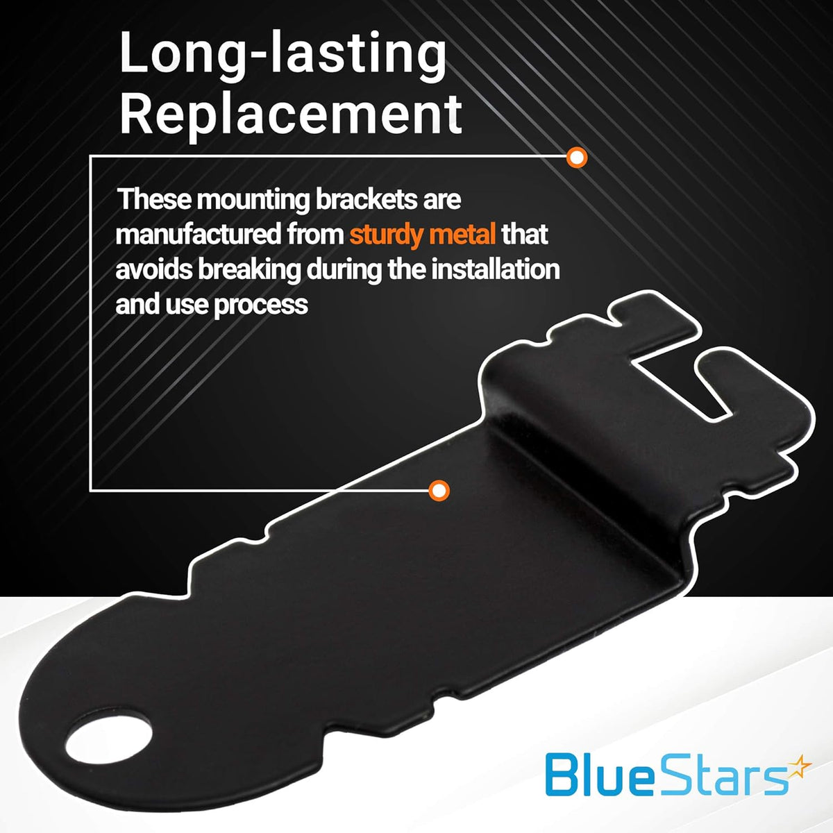Close-up of a sturdy metal 8212560 dishwasher side mounting bracket replacement with informational text overlay.