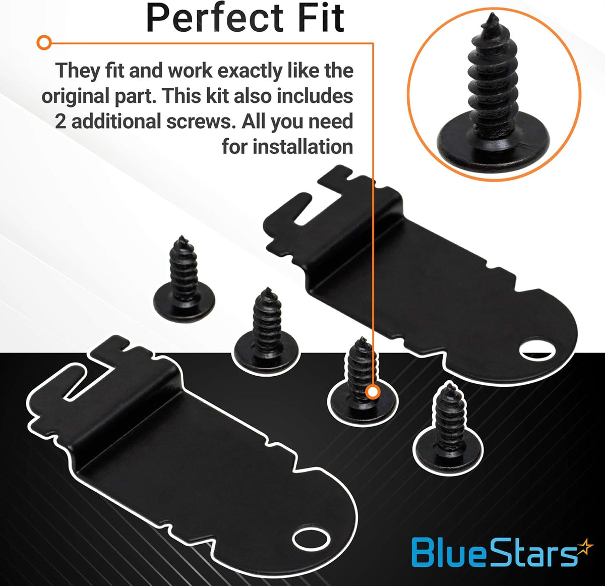Two dishwasher side mounting brackets and four installation screws for Whirlpool and Kenmore dishwashers.