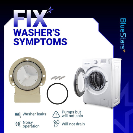 Askoll m75 washer drain pump motor kit with seal and screws for Whirlpool, Maytag, and Kenmore front load washers.