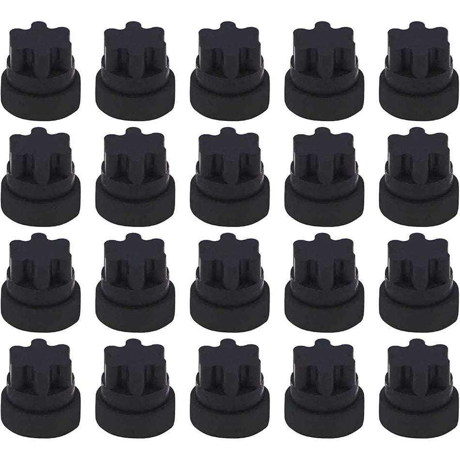 Pack of 20 black rubber grate feet replacement pads for Thermador and Bosch range cooktops.