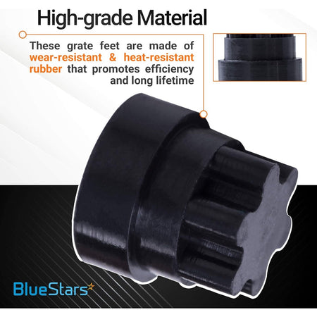 Close-up of a black rubber grate foot replacement for Thermador and Bosch range cooktops.