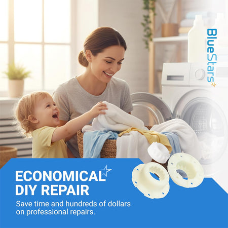W10820039 washer hub kit promotional graphic showing a family with laundry and washing machines