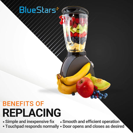 Black KitchenAid blender filled with fresh fruit, promotional graphic for 9704230 blender drive coupler replacement.