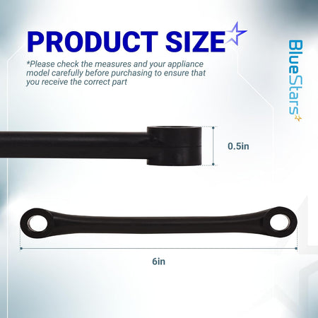 WH1X2727 Washer Dampening Strap product size diagram showing 6-inch length and 0.5-inch thickness