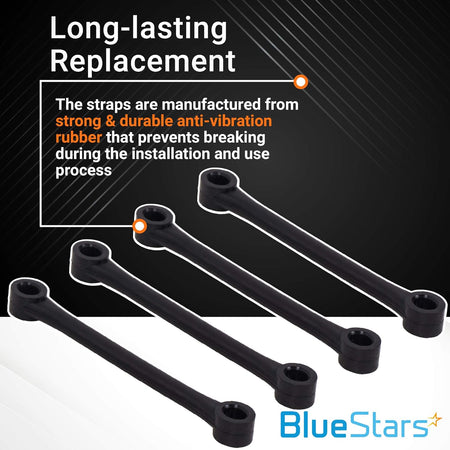 Set of four black rubber WH1X2727 washer dampening straps for GE and Hotpoint washing machines.