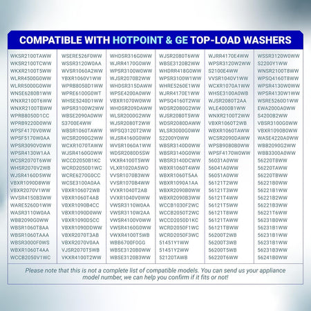 WH1X2727 Washer Dampening Strap compatibility chart for Hotpoint and GE top-load washer models