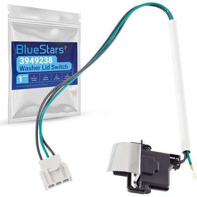 3949238 Washer Lid Switch shown with wiring harness and BlueStars packaging