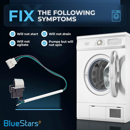 3949238 washer lid switch showing common repair symptoms and compatibility with Whirlpool and Kenmore washing machines.