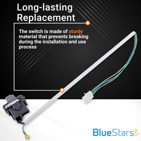 Infographic showing the durable construction of a 3949247 washer lid switch replacement for Kenmore and Whirlpool washers.