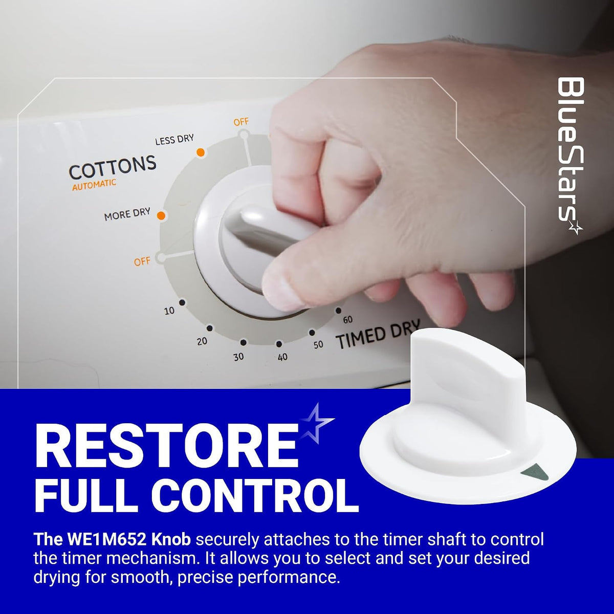 WE1M652 Dryer Timer Control Knob shown being turned on a dryer timer panel
