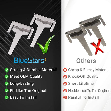 Comparison chart showing BlueStars DA61-06796A refrigerator drain evaporator clip quality versus generic alternatives.