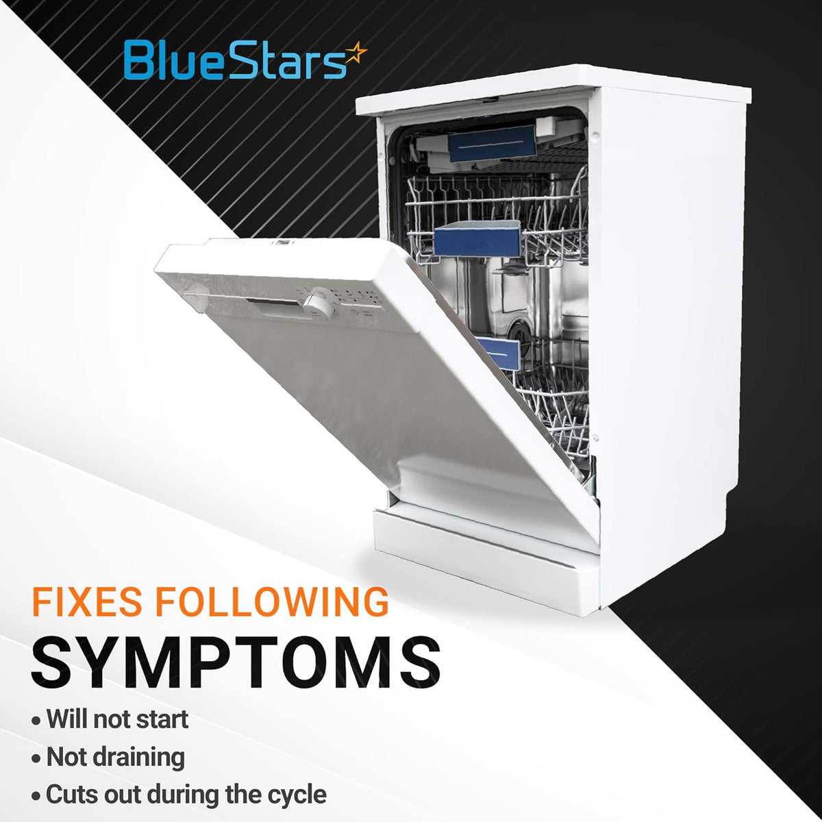 White dishwasher showing symptoms fixed by W10258275 bimetal thermal fuse replacement.