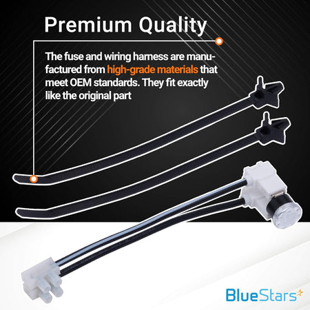 W10258275 dishwasher thermal fuse with wiring harness and two cable ties for Whirlpool and Kenmore appliances.