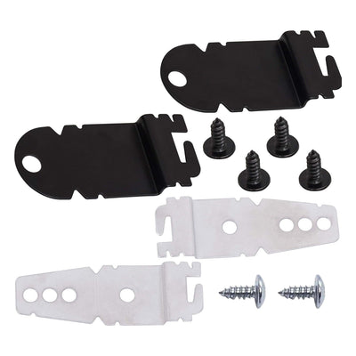 Dishwasher side mounting bracket kit with black and silver brackets and matching installation screws.