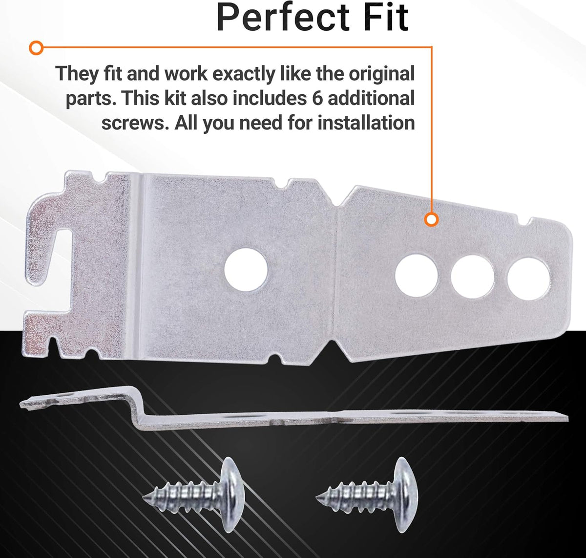 Dishwasher side mounting bracket and screws for Whirlpool, KitchenAid, and Kenmore appliances.