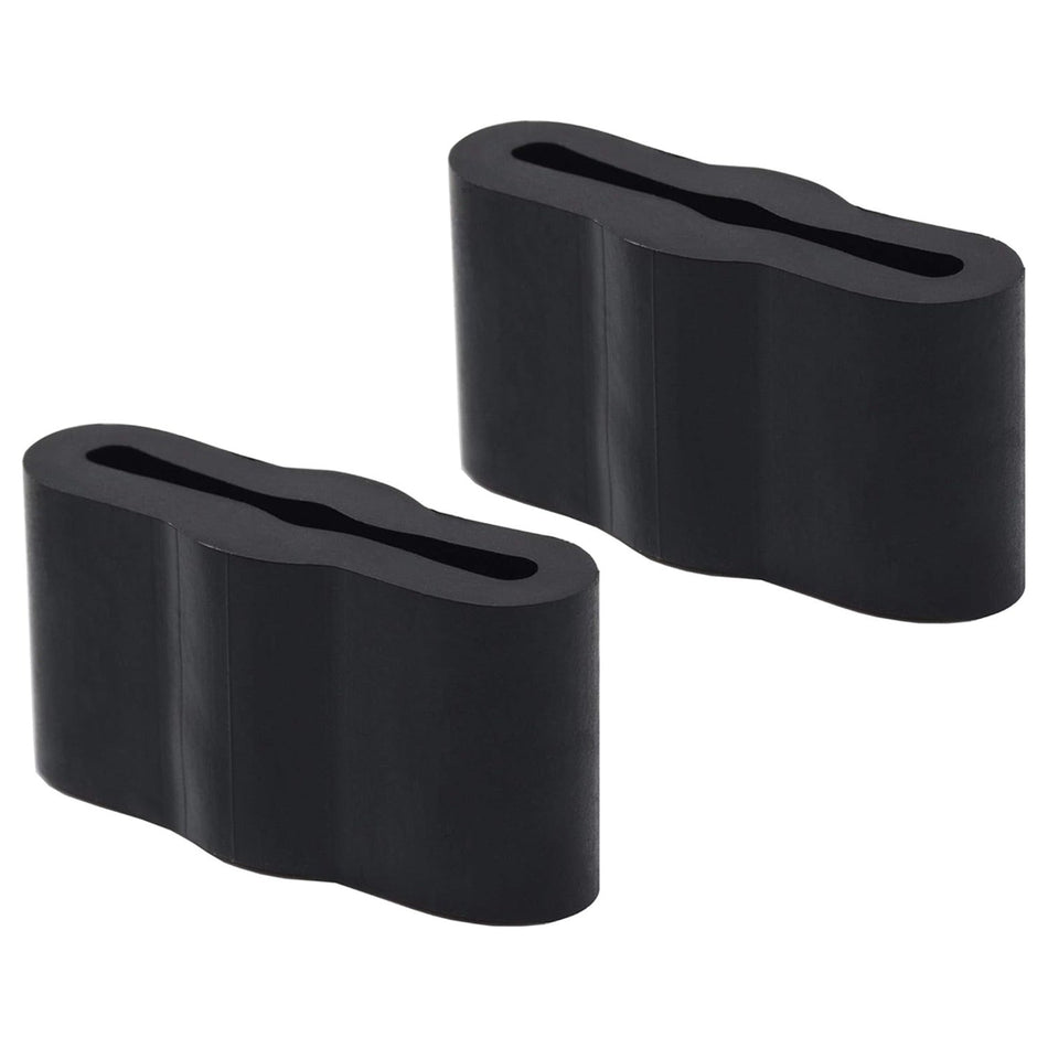 Two black dishwasher sleeve friction pads for Whirlpool, Kenmore, and Amana dishwashers.