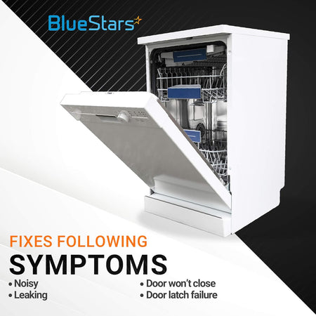 White dishwasher with open door illustrating symptoms fixed by 8268961 sleeve friction pad replacement.
