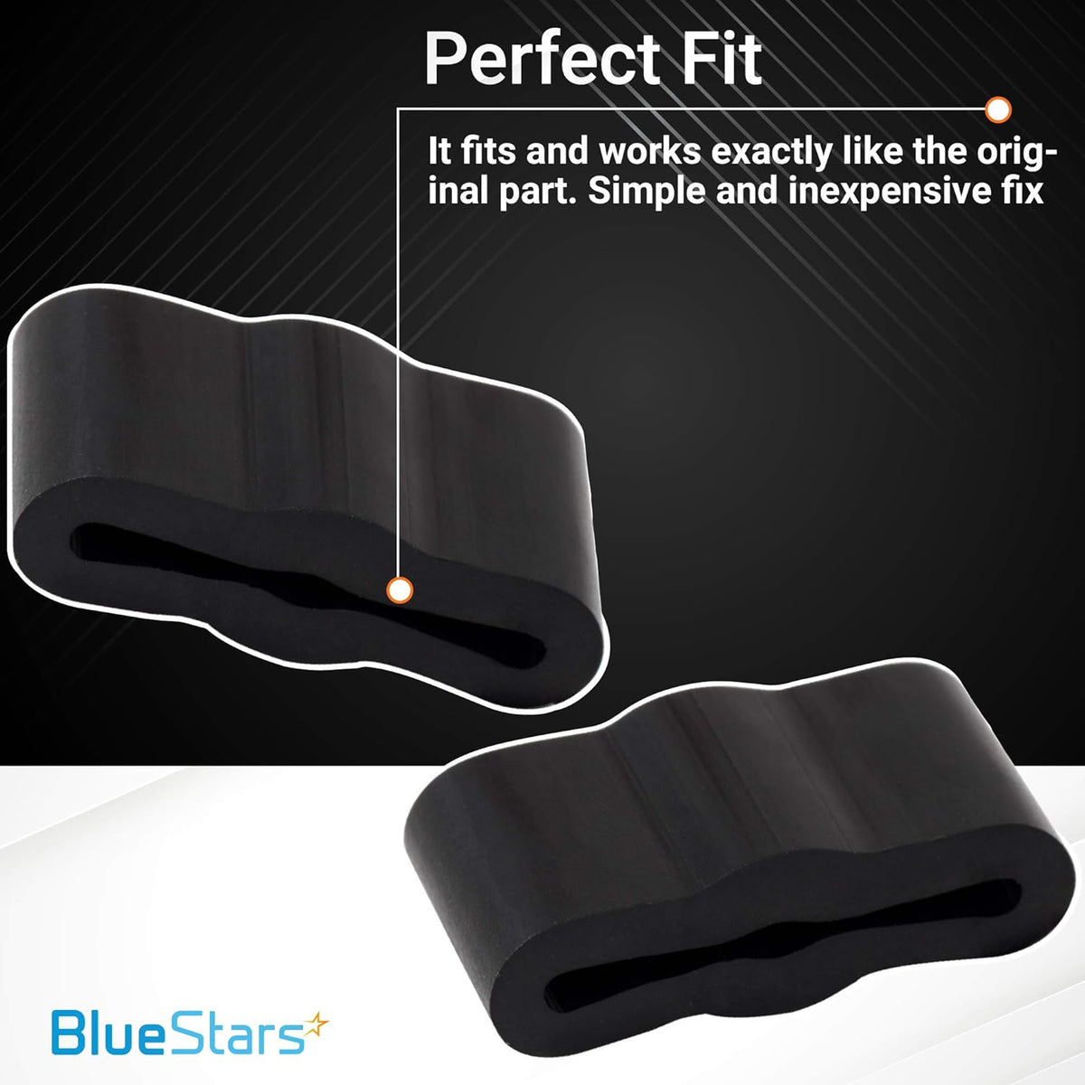 Two black dishwasher sleeve friction pads for Whirlpool and Kenmore appliances.