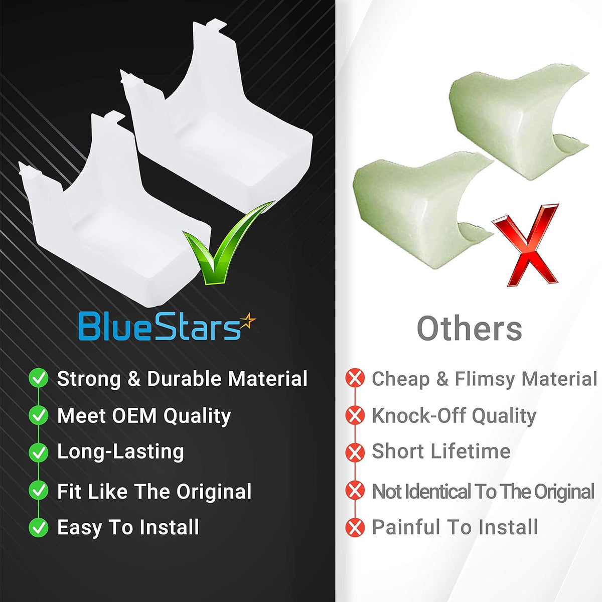 Comparison chart showing durable BlueStars range hood light lens covers versus low-quality alternatives.