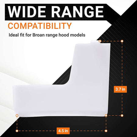 Broan Nutone range hood light lens cover showing 4.5 inch by 3.7 inch dimensions for compatibility.
