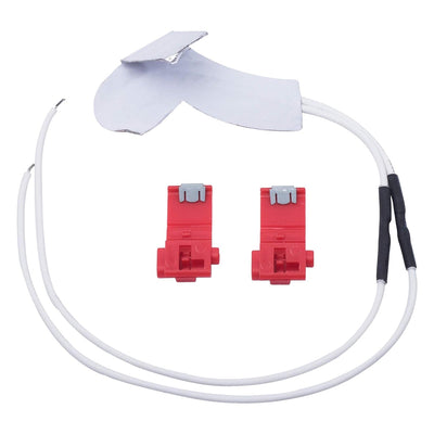WR49X10173 refrigerator water tube heater kit with wiring harness and two red wire tap connectors.